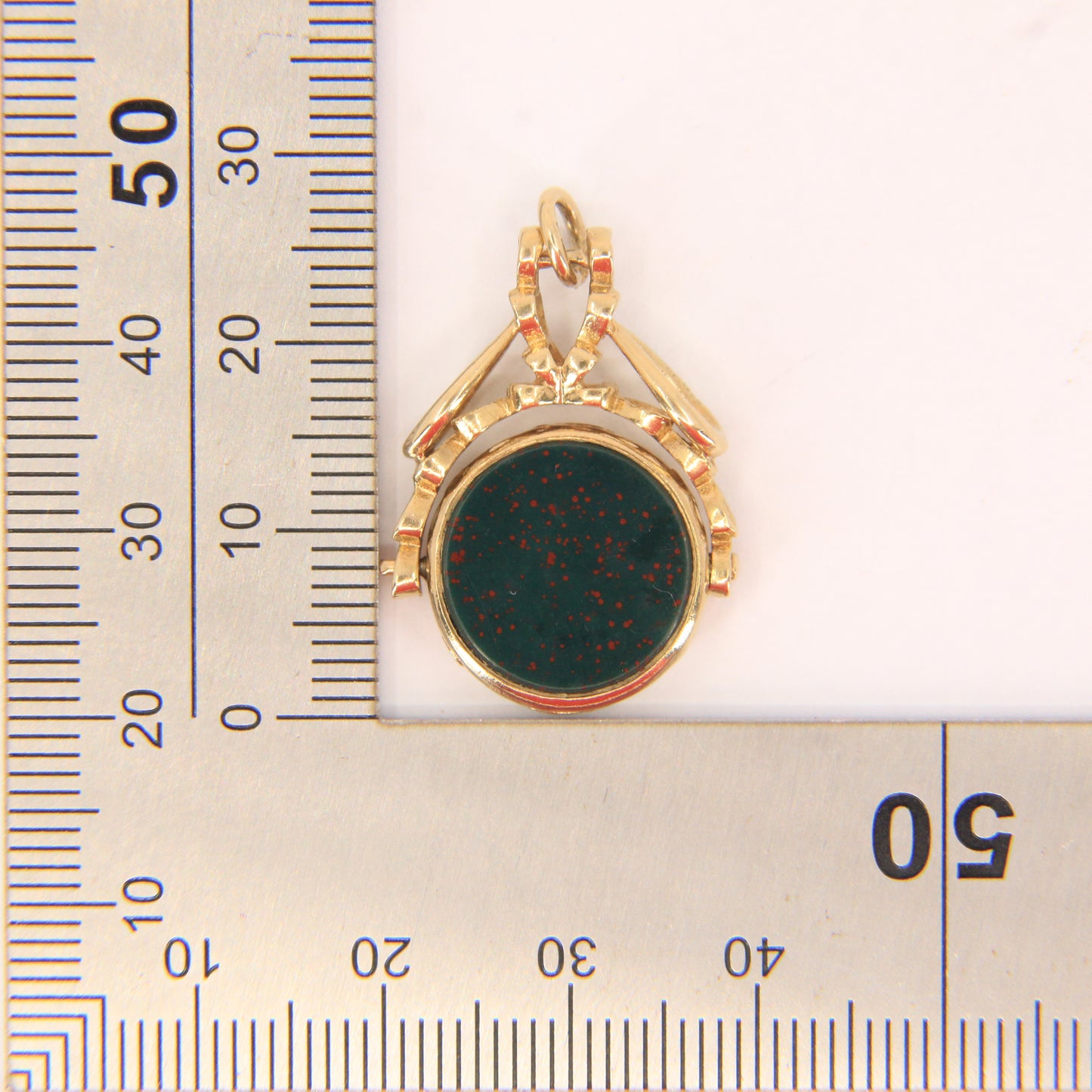 Vintage 9ct Gold Spinner Fob Pendant Charm Carnelian & Bloodstone Gift