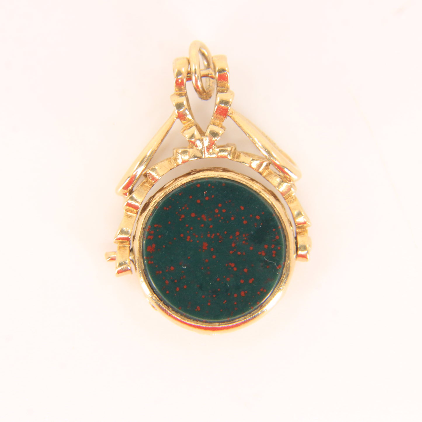 Vintage 9ct Gold Spinner Fob Pendant Charm Carnelian & Bloodstone Gift