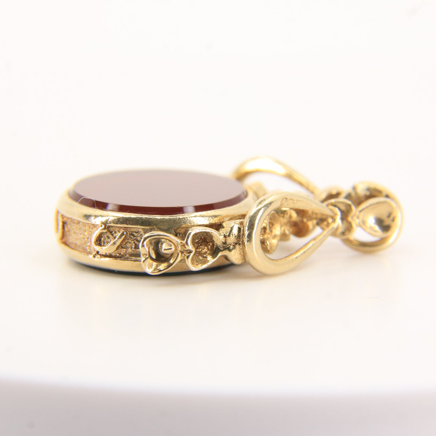 Vintage 9ct Gold Spinner Fob Pendant Charm Carnelian & Bloodstone Gift