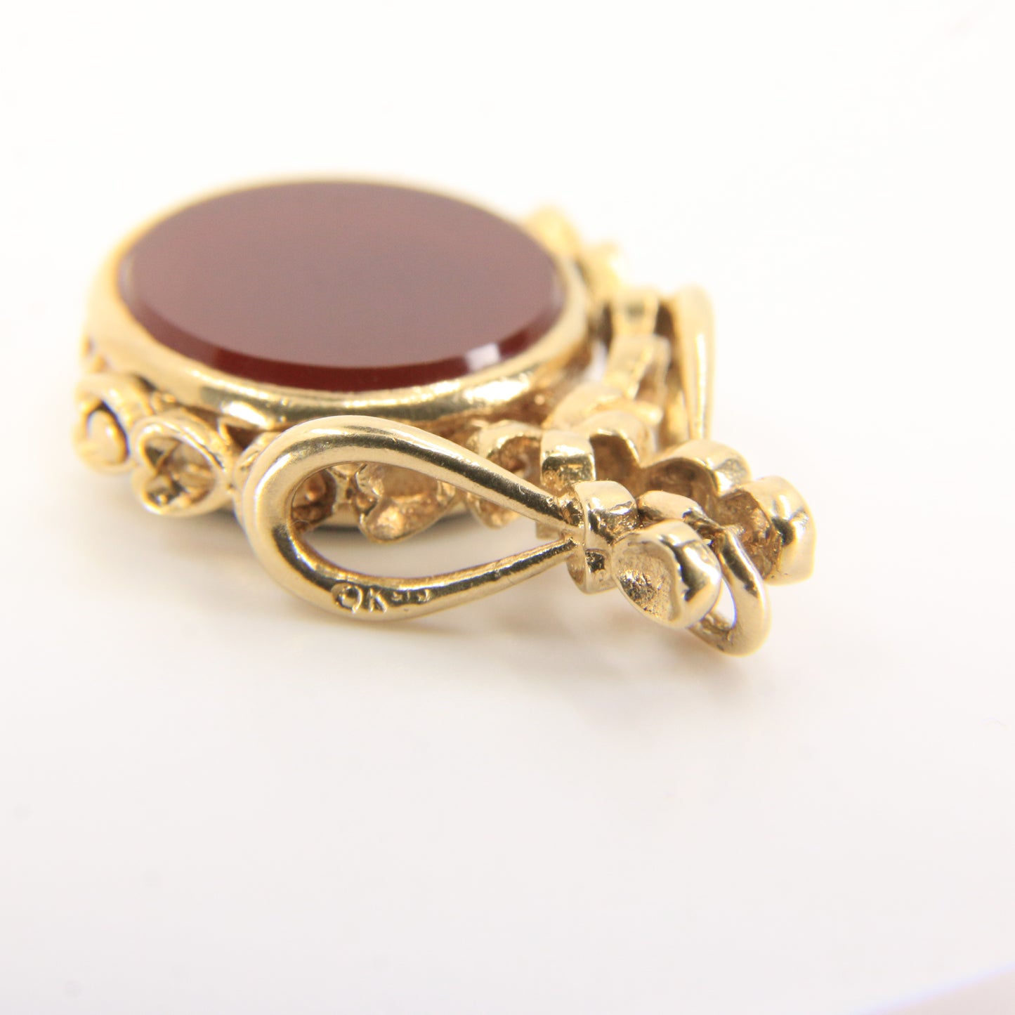 Vintage 9ct Gold Spinner Fob Pendant Charm Carnelian & Bloodstone Gift