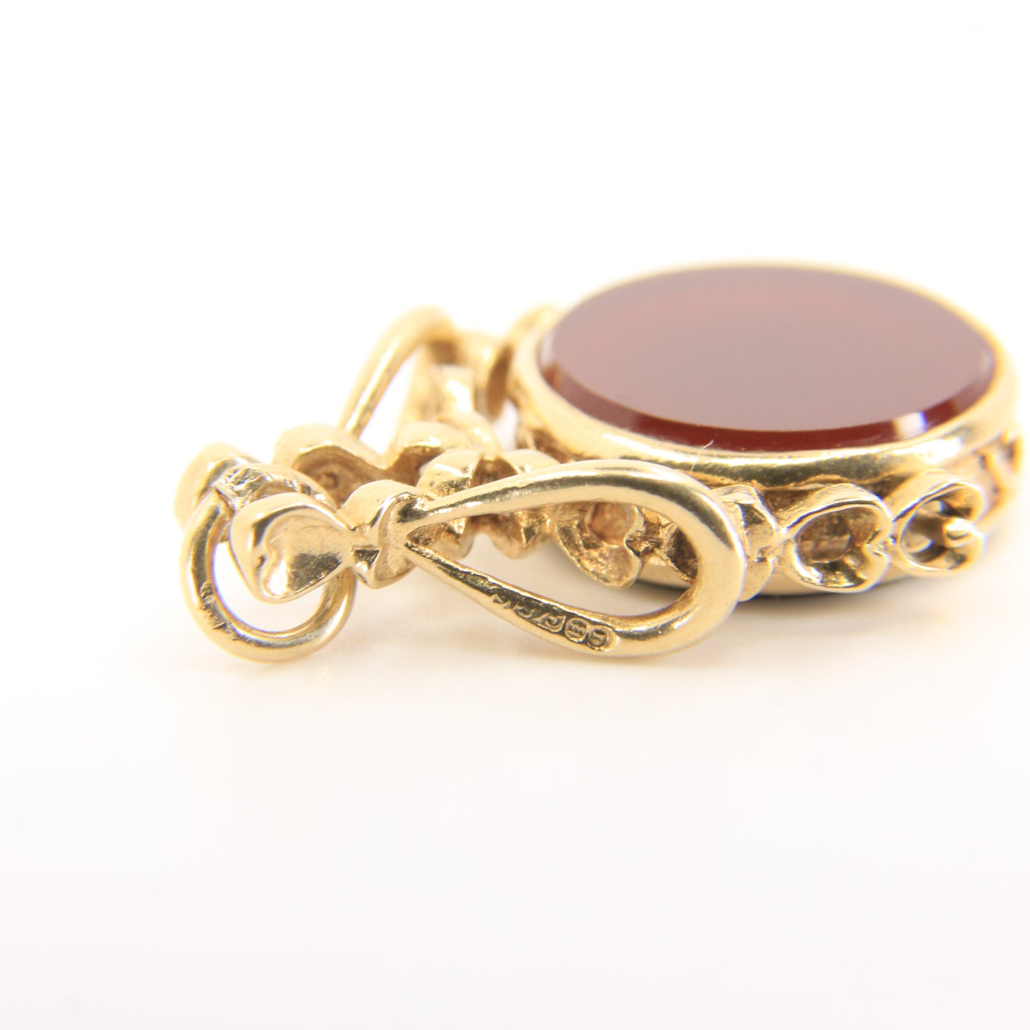 Vintage 9ct Gold Spinner Fob Pendant Charm Carnelian & Bloodstone Gift