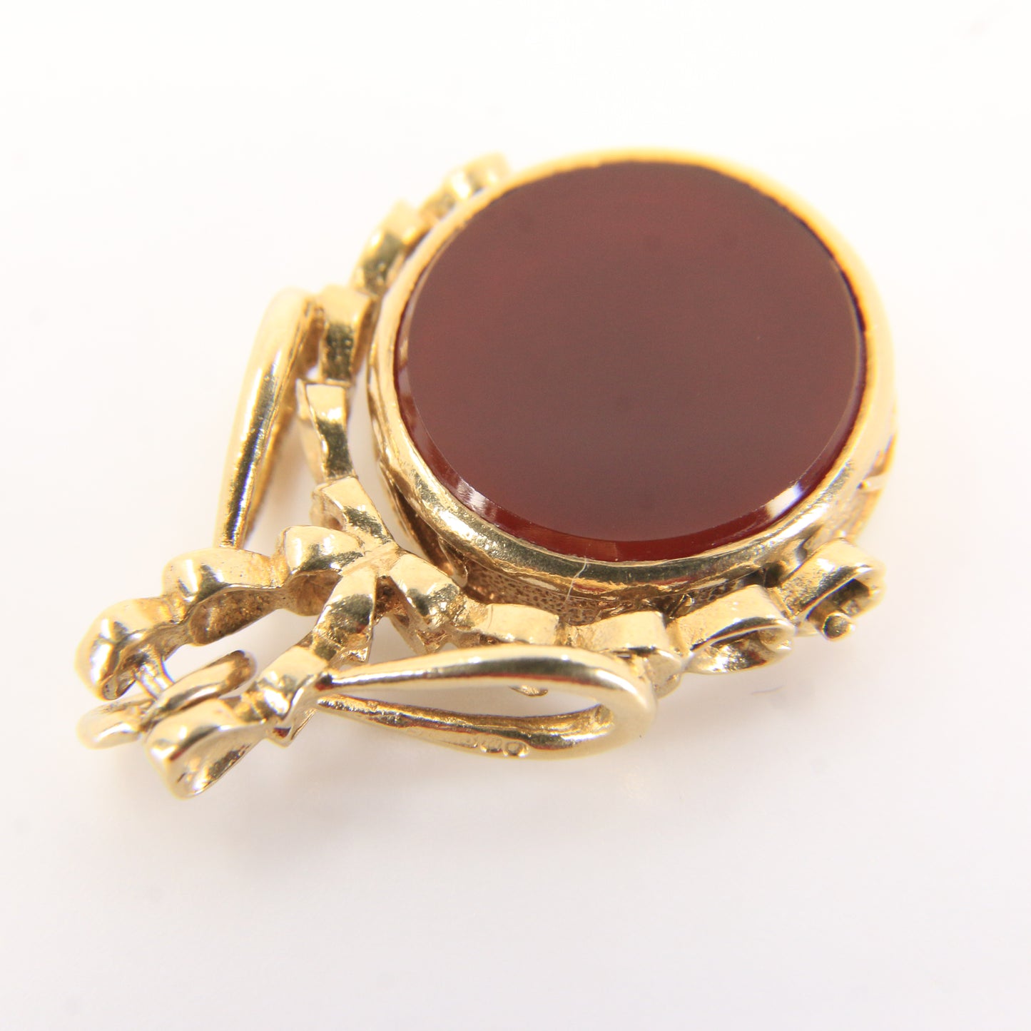 Vintage 9ct Gold Spinner Fob Pendant Charm Carnelian & Bloodstone Gift