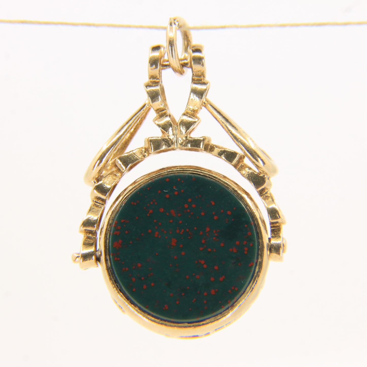 Vintage 9ct Gold Spinner Fob Pendant Charm Carnelian & Bloodstone Gift