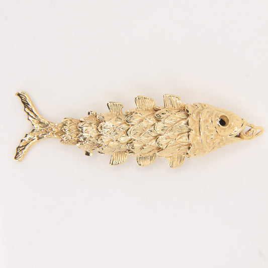 Vintage 9ct Hallmarked Gold Articulated Fish Pendant Large Yellow Gold Charm