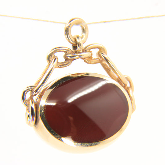 Vintage 9ct Hallmarked Gold Malachite Carnelian Spinner Pendant Fob Charm 1982