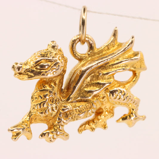 Vintage 9ct Hallmarked Gold Welsh Dragon Charm Pendant Wales Symbol Gift