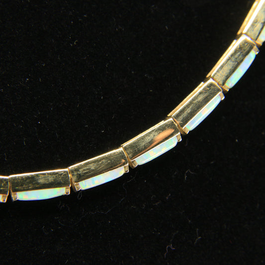 Vintage 14ct Hallmarked Yellow Gold Opal Panel Link Necklace 17.5 Inch Boxed