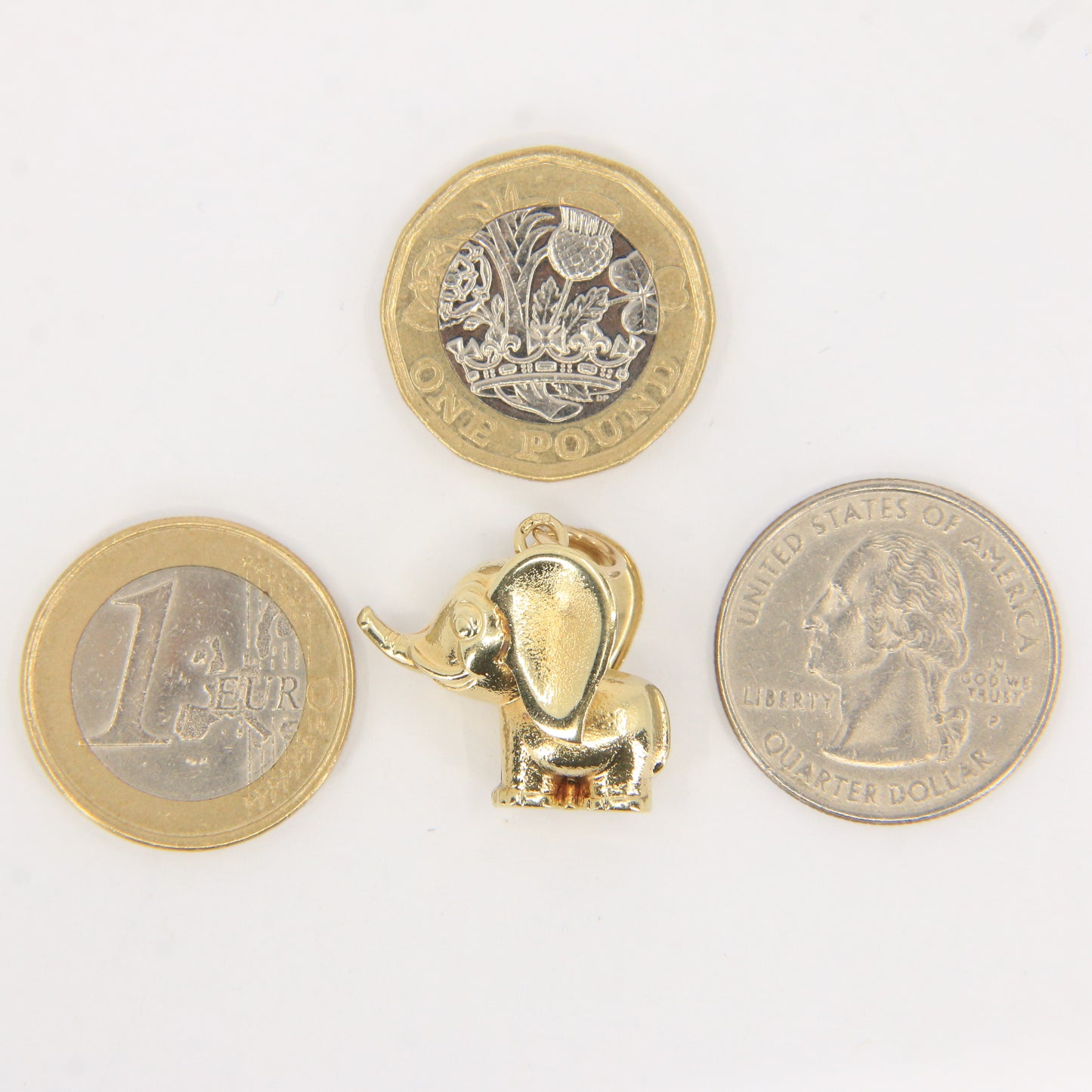 Vintage 9ct Gold Hallmarked Elephant Charm Pendant Trunk Up