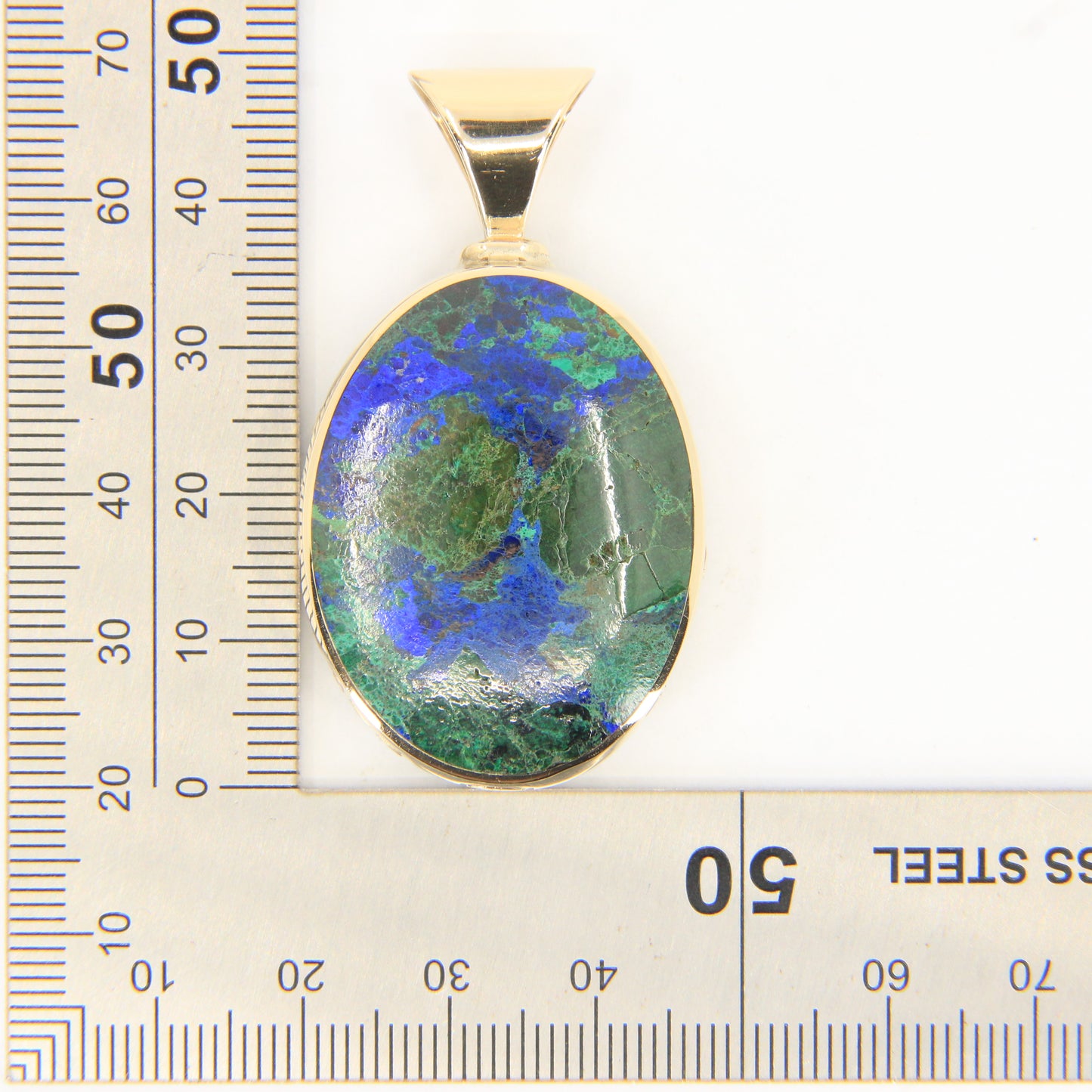 Vintage 9ct Gold Large Hallmarked Millennium 2000 Azurite Malachite Onyx Pendant