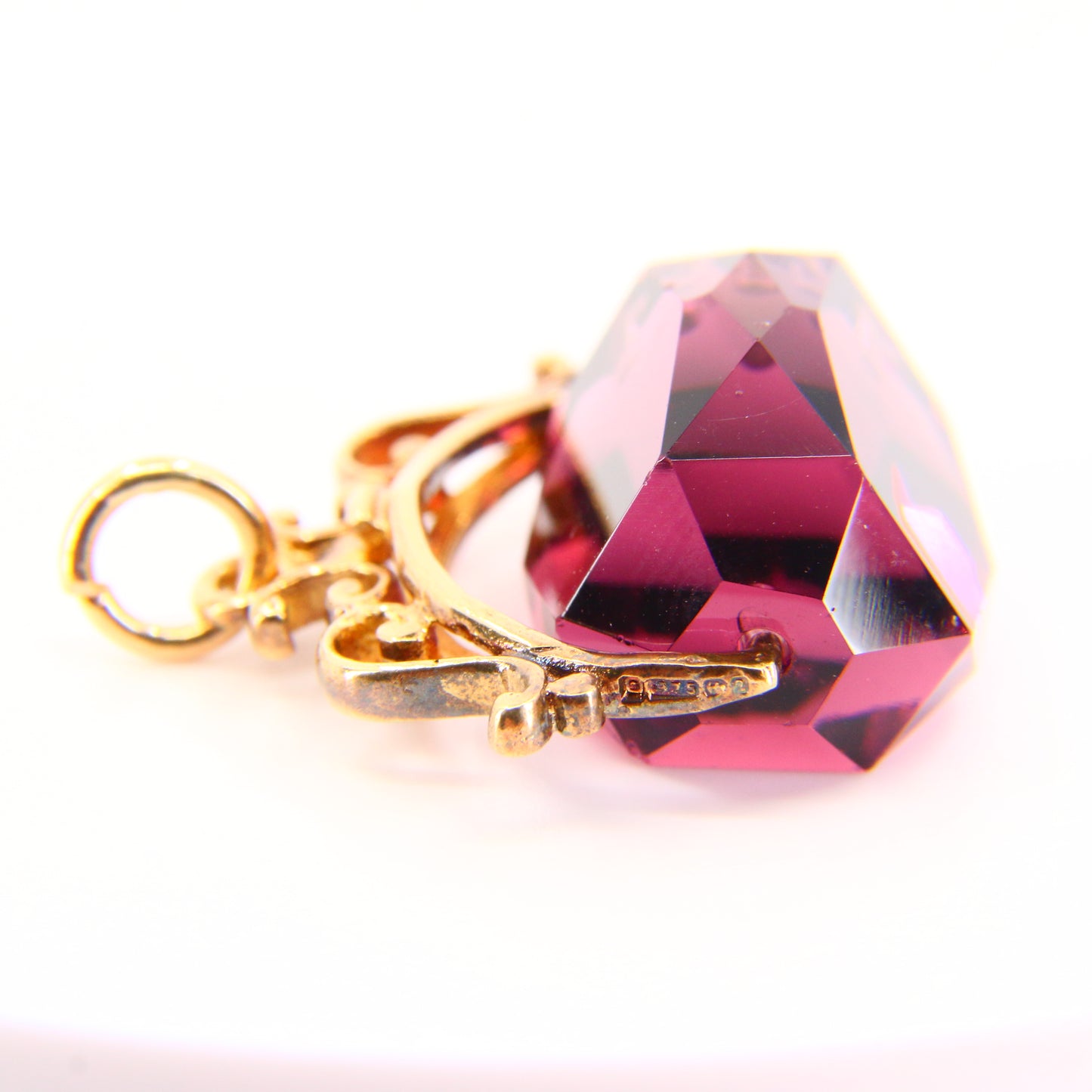 Vintage 9ct Purple Spinner Pendant Drop Fob Hallmarked Yellow Gold Charm