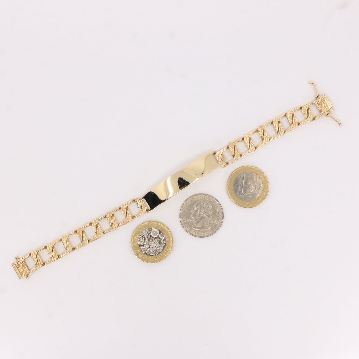 Vintage 9ct Gold I.D. Bracelet 8" Hallmarked Textured Links Heavy Gents