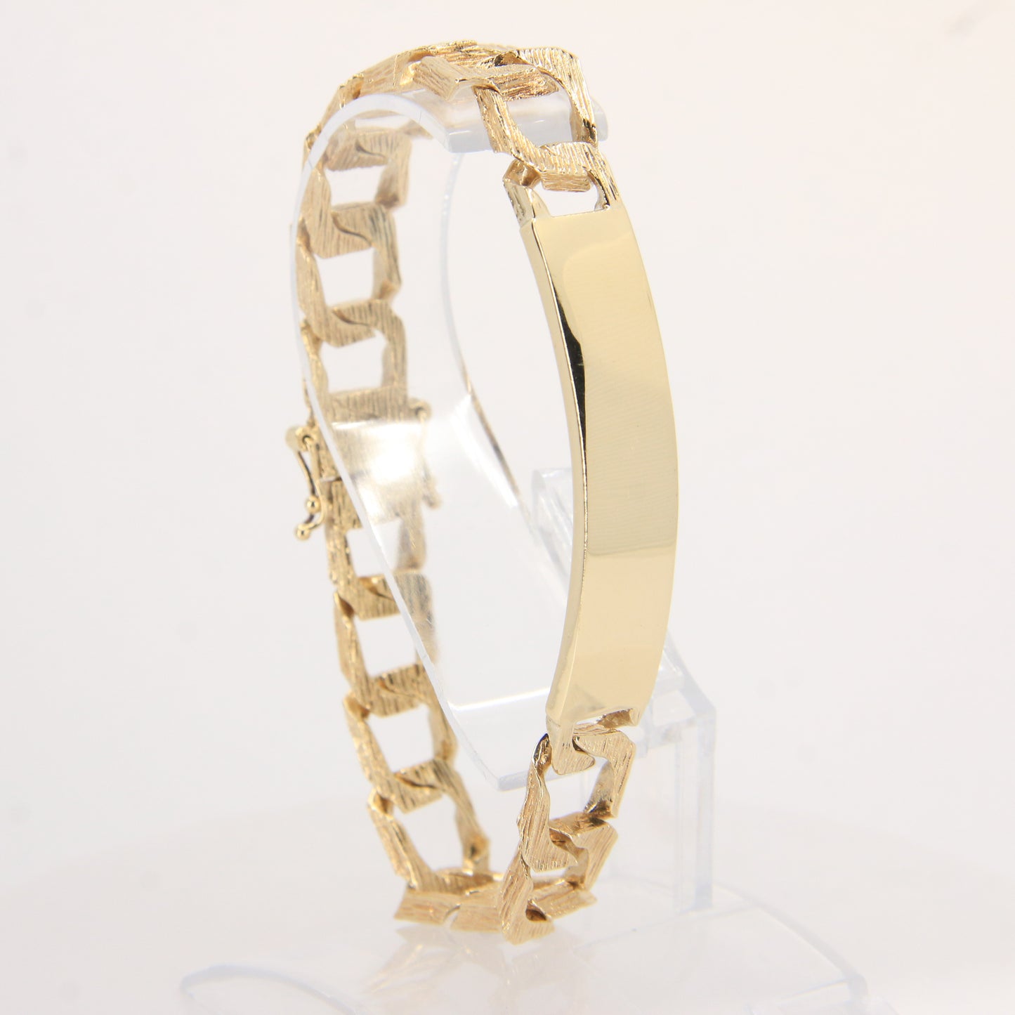 Vintage 9ct Gold I.D. Bracelet 8" Hallmarked Textured Links Heavy Gents