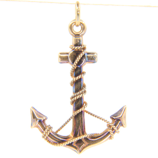 Vintage 9ct Hallmarked Gold Anchor Pendant Blue Detail Rope Charm Gift