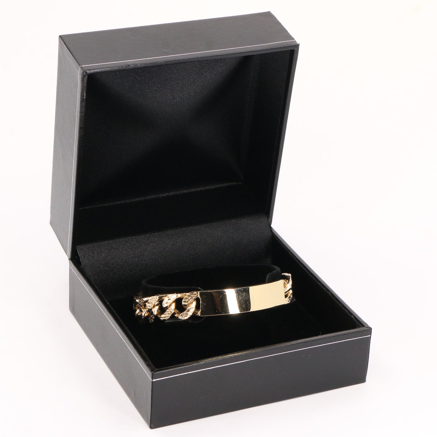Vintage 9ct Gold ID Bracelet 8.25" Hallmarked Textured Curb Box Clasp Gift