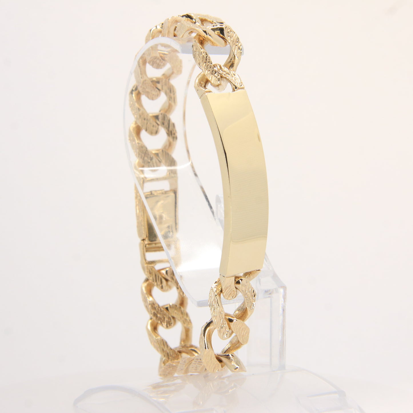 Vintage 9ct Gold ID Bracelet 8.25" Hallmarked Textured Curb Box Clasp Gift