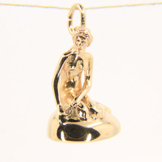 Vintage 14K Yellow Gold Little Mermaid Pendant Denmark Danish Statue Charm Gift