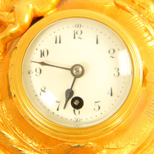 Antique 8 Day French Wall Clock Miniature Cartel Gold Clock Gilt Bronze Cherub