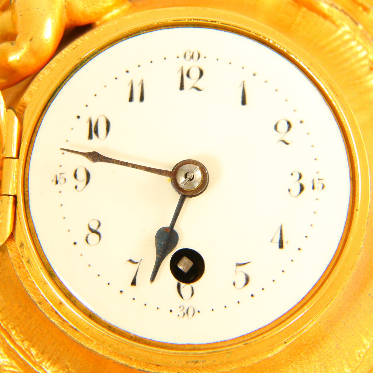 Antique 8 Day French Wall Clock Miniature Cartel Gold Clock Gilt Bronze Cherub