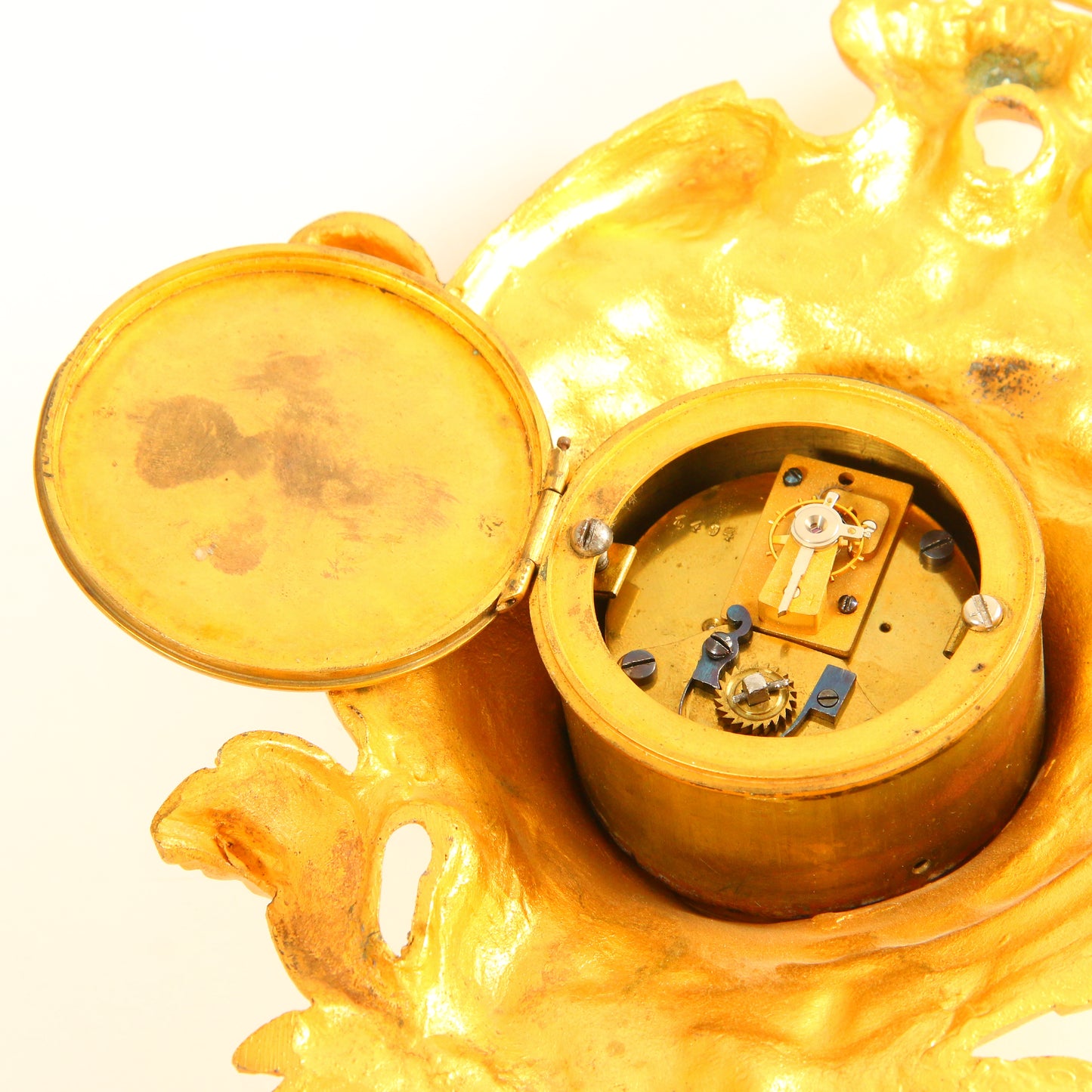 Antique 8 Day French Wall Clock Miniature Cartel Gold Clock Gilt Bronze Cherub