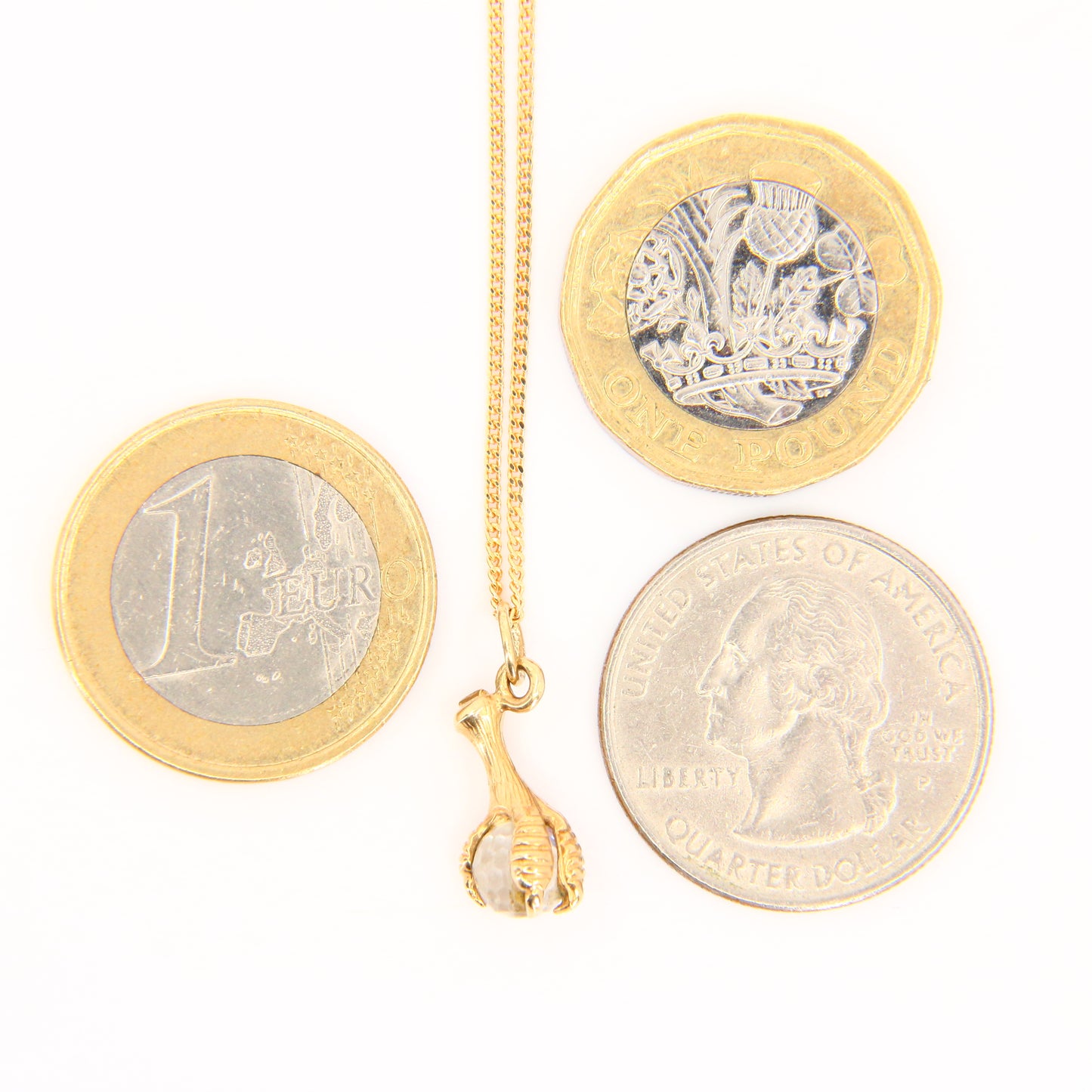 Vintage 9ct 20 inch Claw Charm Pendant Necklace 9 Carat Yellow Gold Hallmarked Chain Boxed