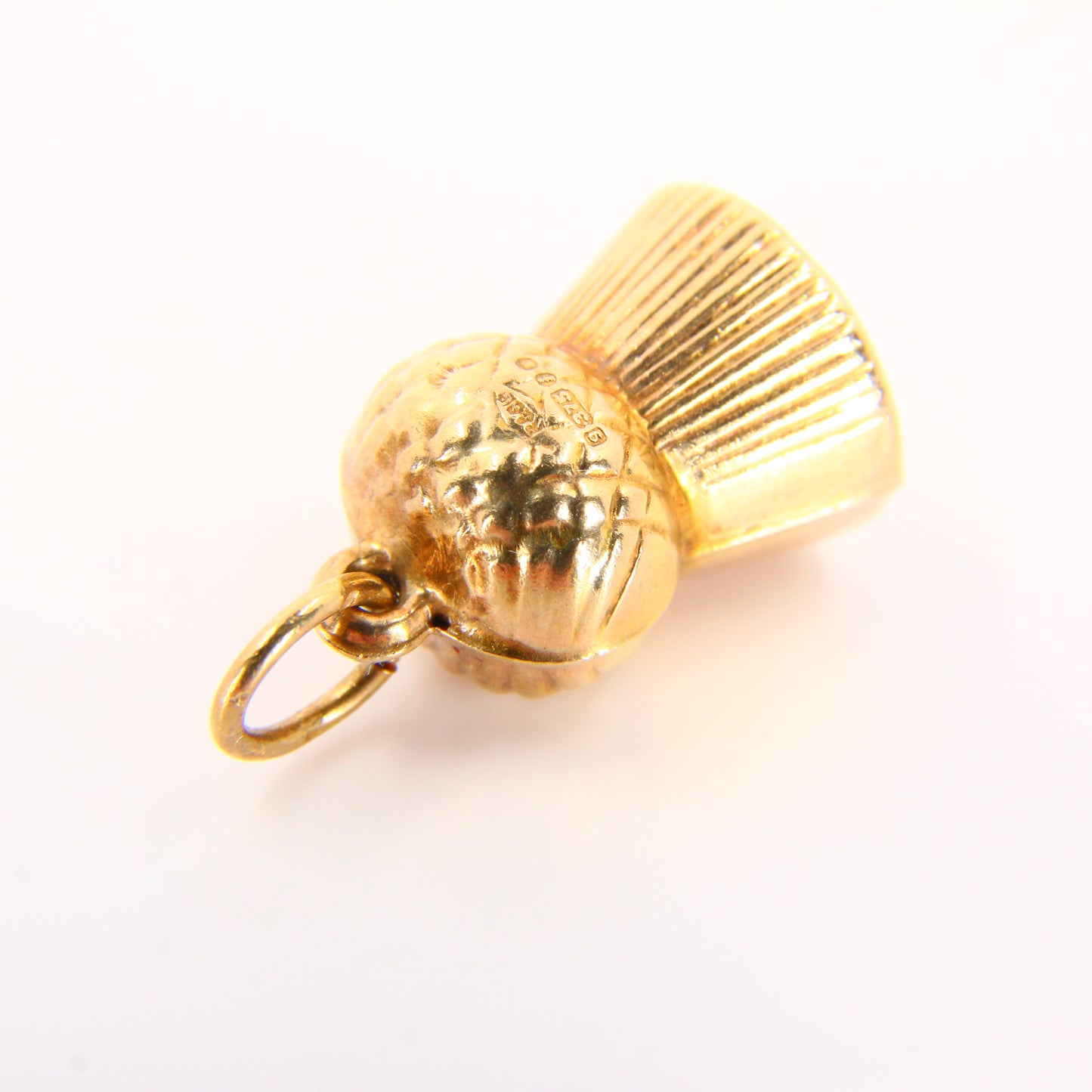 Vintage 9ct Scottish Thistle Hollow Charm Hallmarked Yellow Gold Pendant Gift