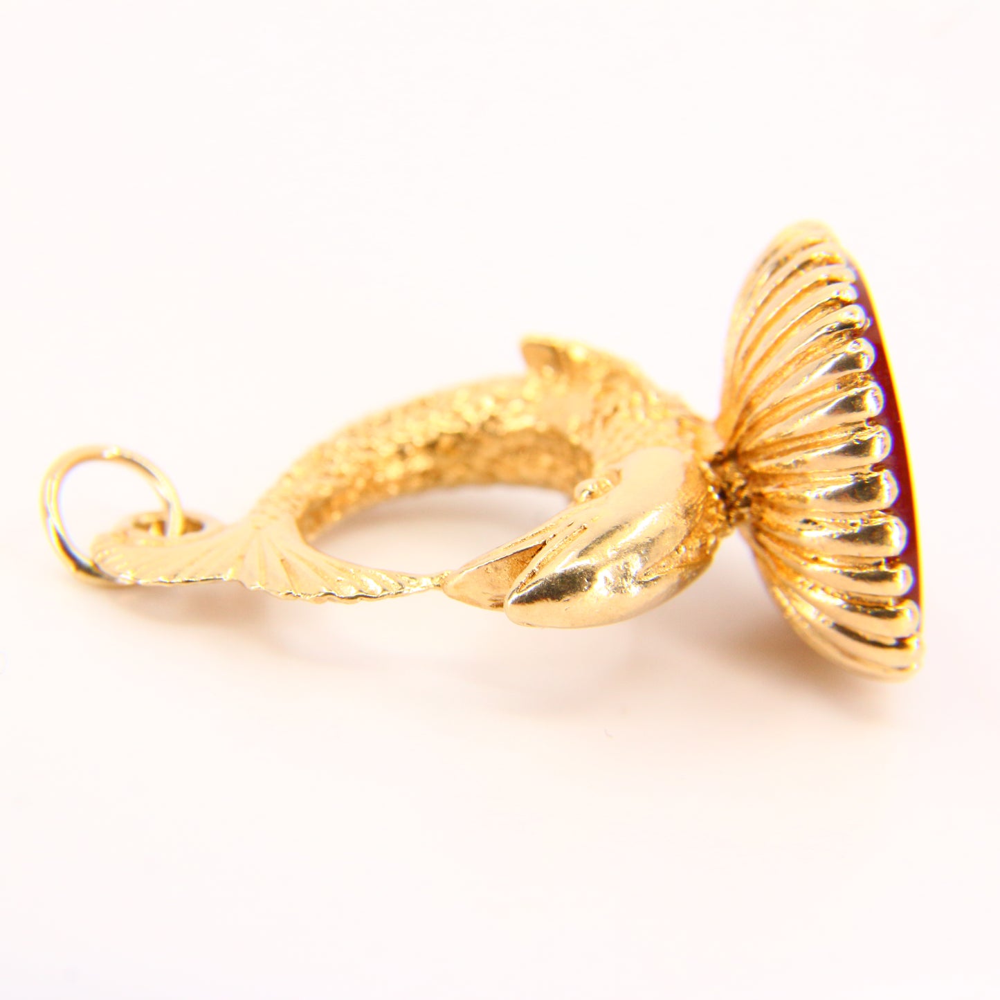 Vintage 9ct Drop Pendant Fish Charm Carnelian Stone Hallmarked Yellow Gold Gift