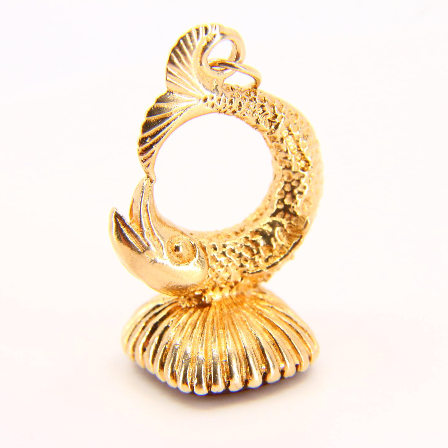 Vintage 9ct Drop Pendant Fish Charm Carnelian Stone Hallmarked Yellow Gold Gift