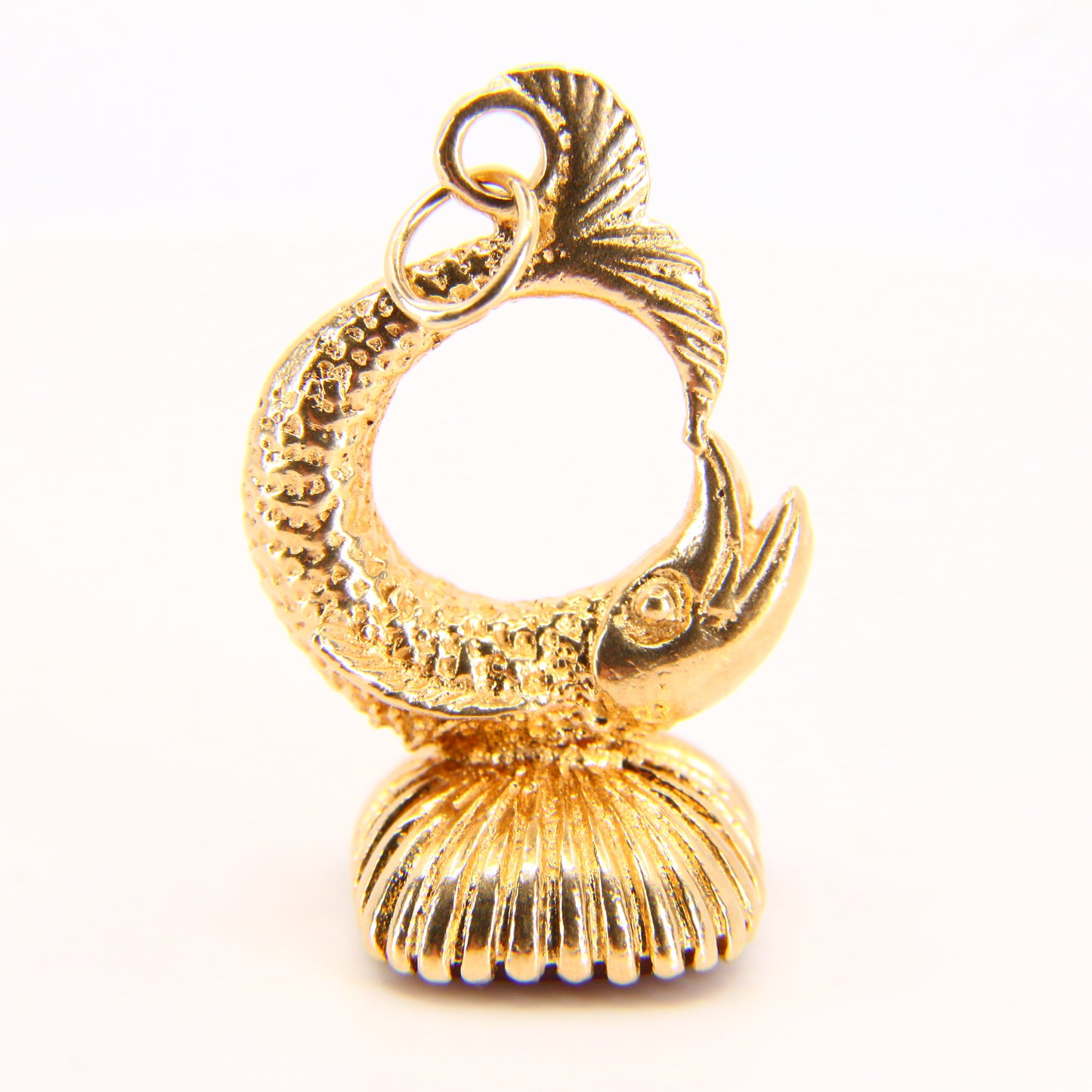 Vintage 9ct Drop Pendant Fish Charm Carnelian Stone Hallmarked Yellow Gold Gift