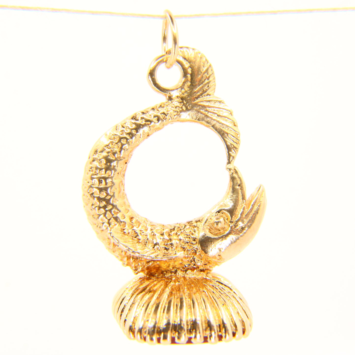 Vintage 9ct Drop Pendant Fish Charm Carnelian Stone Hallmarked Yellow Gold Gift