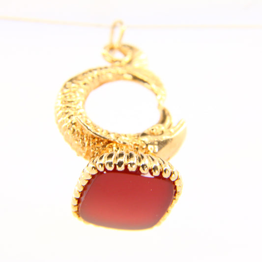 Vintage 9ct Drop Pendant Fish Charm Carnelian Stone Hallmarked Yellow Gold Gift