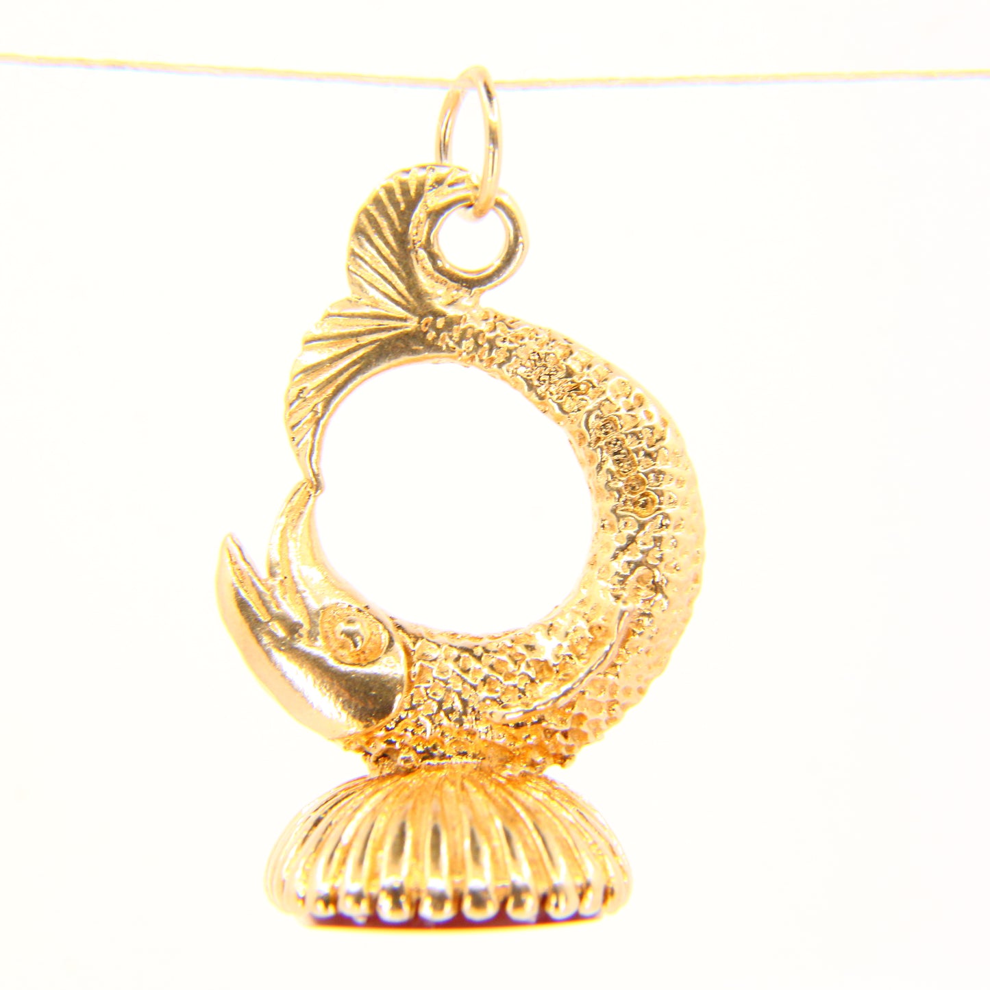 Vintage 9ct Drop Pendant Fish Charm Carnelian Stone Hallmarked Yellow Gold Gift