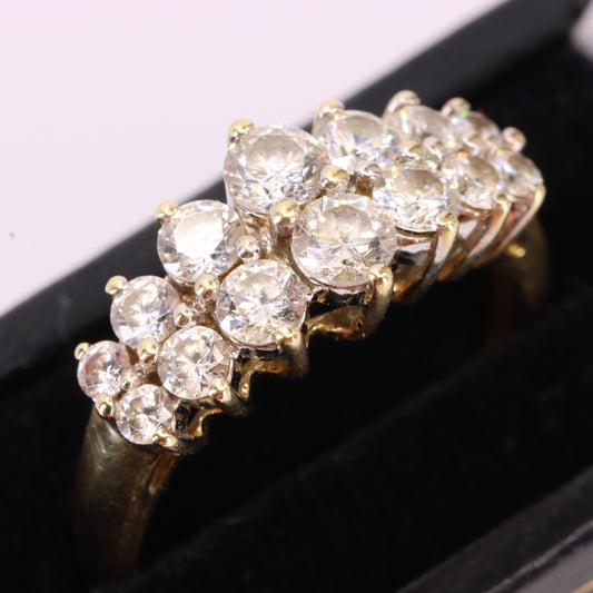 Vintage 14ct Hallmarked Yellow Gold Cubic Zirconia Cluster Ring UK Size M Boxed
