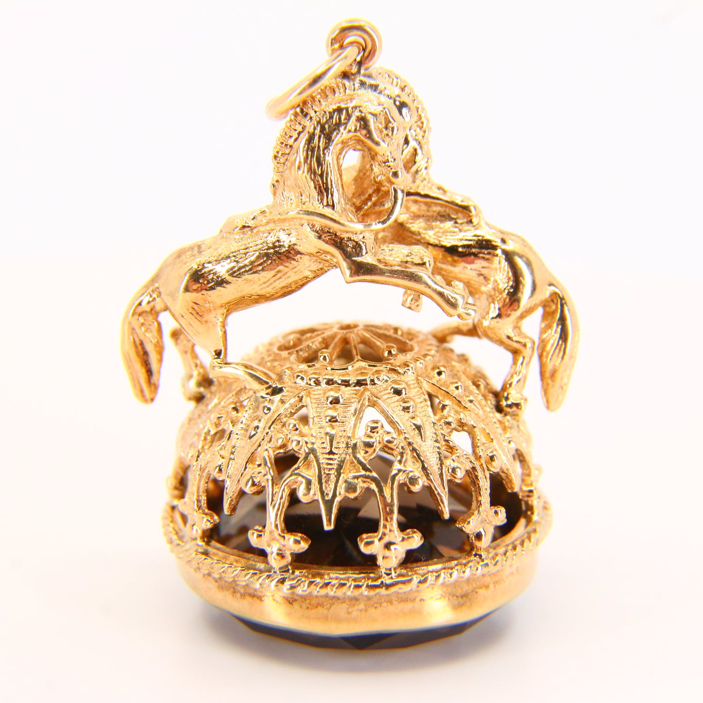 Vintage 9ct British 2 Horse Equine Citrine Drop Pendant Yellow Gold Hallmarked 1981 Charm