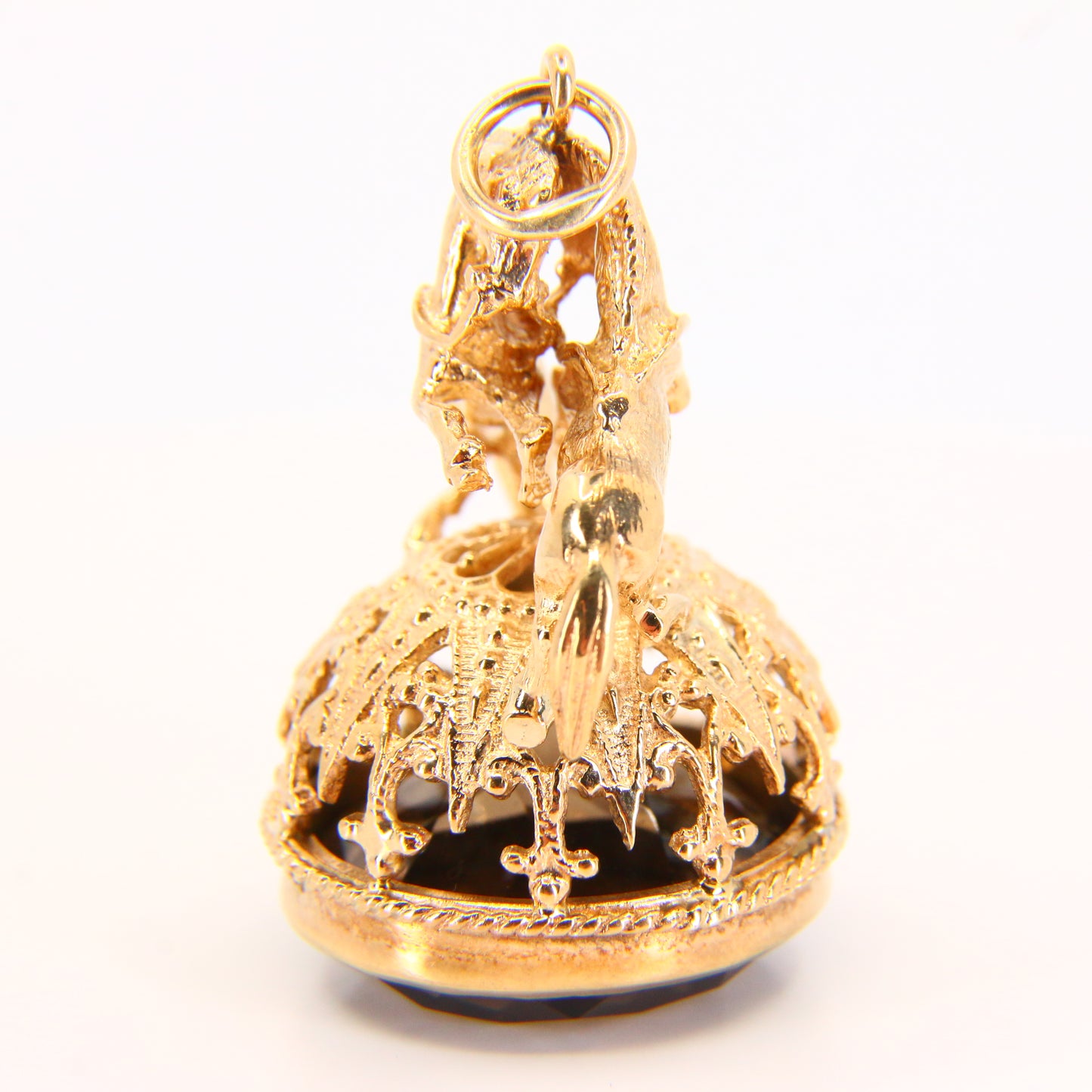 Vintage 9ct British 2 Horse Equine Citrine Drop Pendant Yellow Gold Hallmarked 1981 Charm