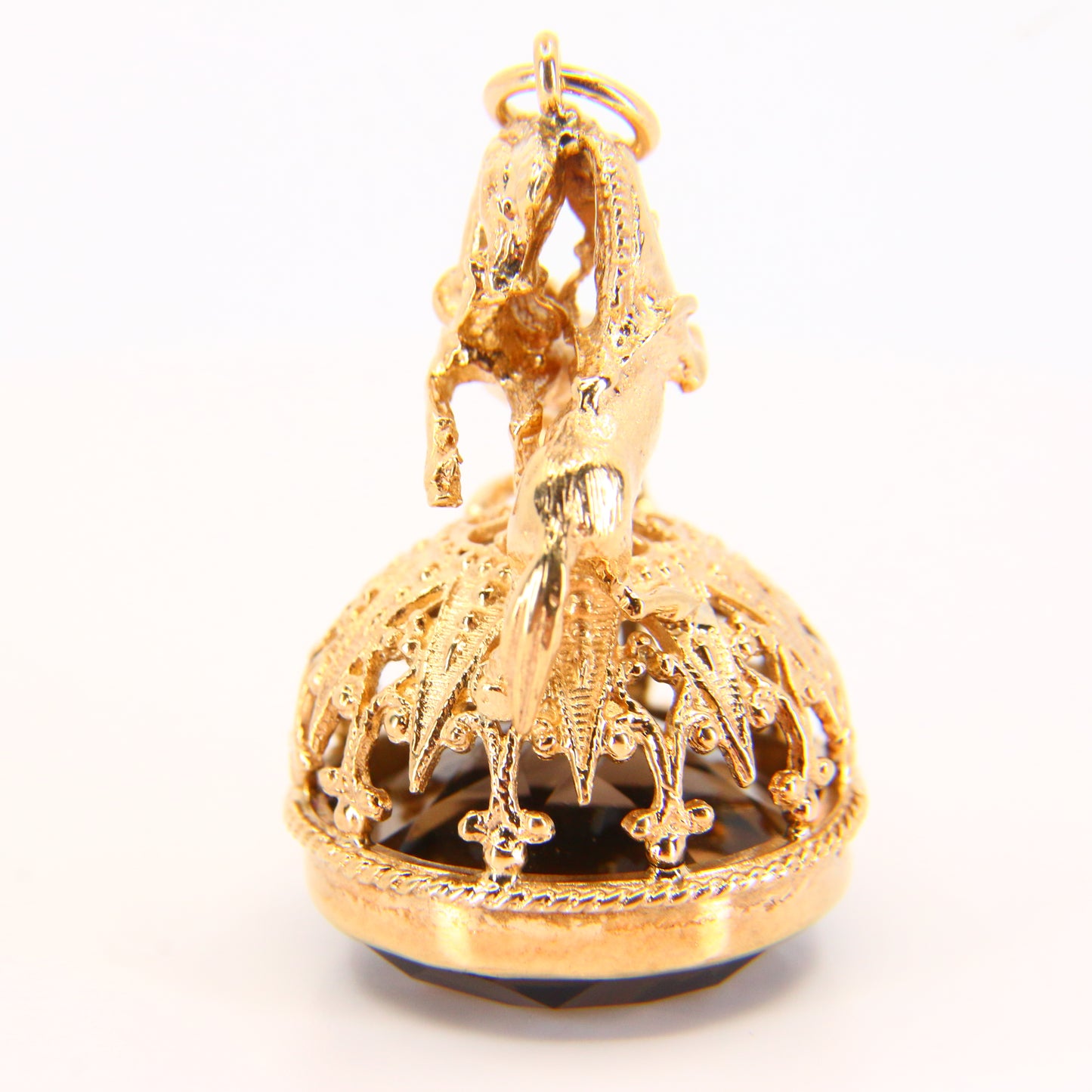 Vintage 9ct British 2 Horse Equine Citrine Drop Pendant Yellow Gold Hallmarked 1981 Charm