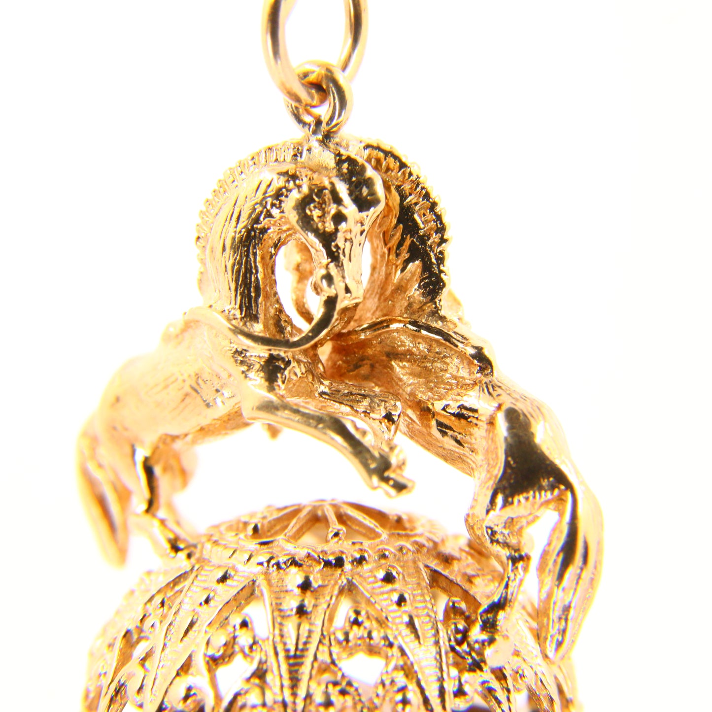Vintage 9ct British 2 Horse Equine Citrine Drop Pendant Yellow Gold Hallmarked 1981 Charm