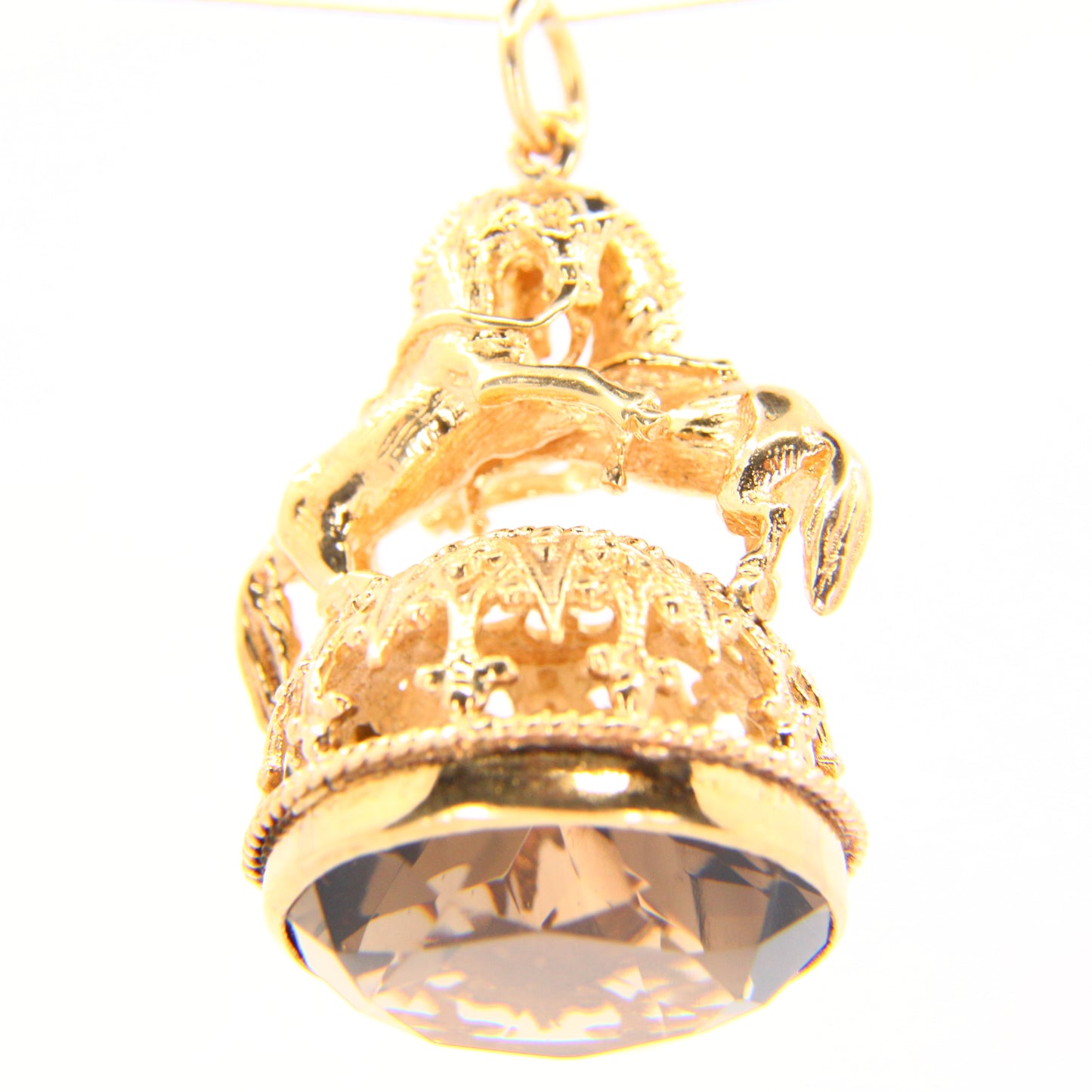 Vintage 9ct British 2 Horse Equine Citrine Drop Pendant Yellow Gold Hallmarked 1981 Charm