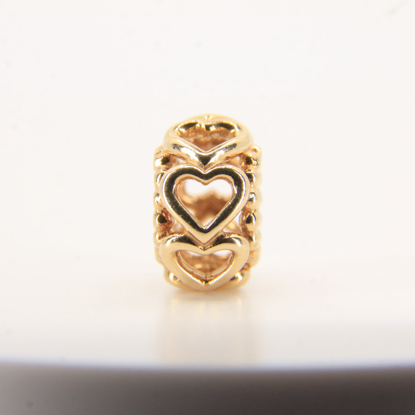 Pandora 14ct Solid Gold Heart Bead Charm Nonthreaded Yellow Gold Bracelet Charm