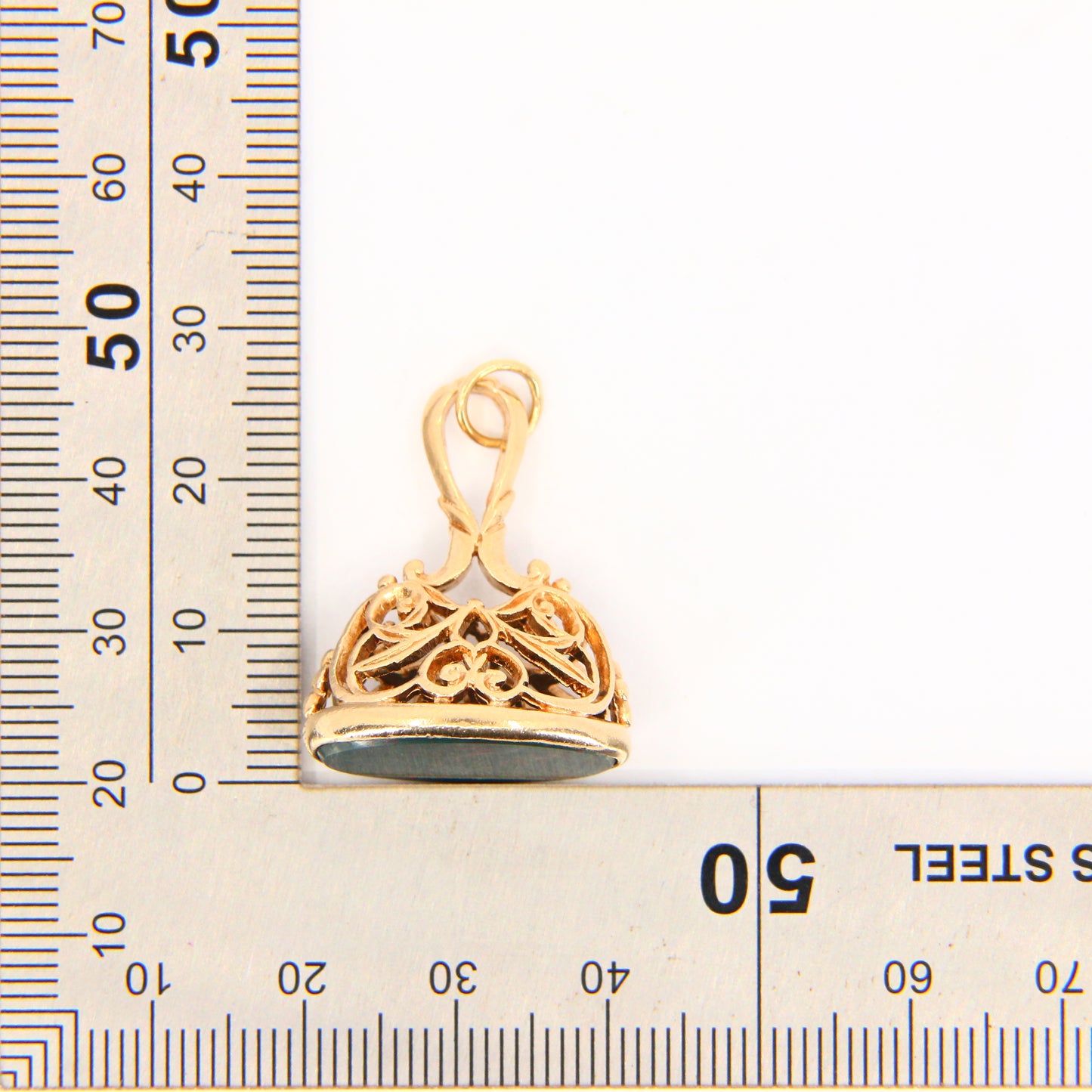 Vintage 9ct Drop Fob Bloodstone Pendant Hallmarked Yellow Gold Charm Gift