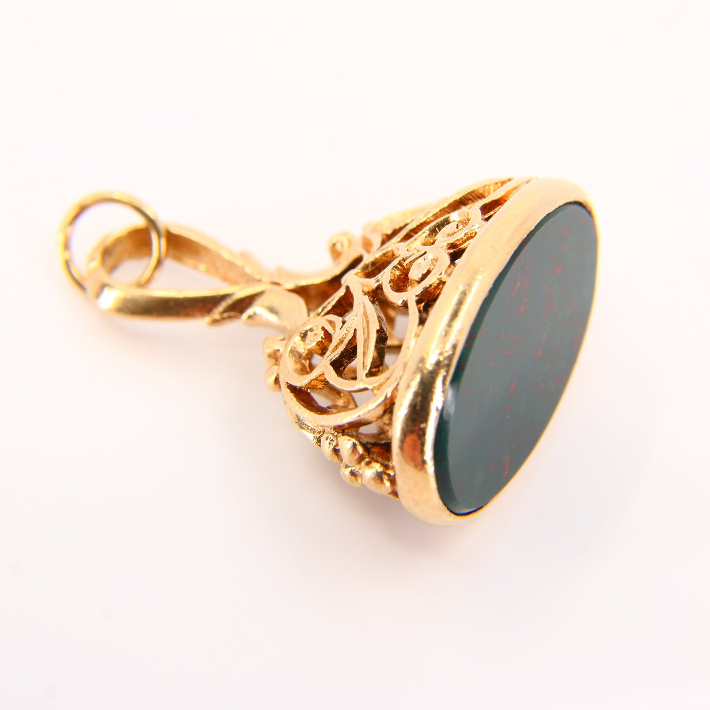 Vintage 9ct Drop Fob Bloodstone Pendant Hallmarked Yellow Gold Charm Gift