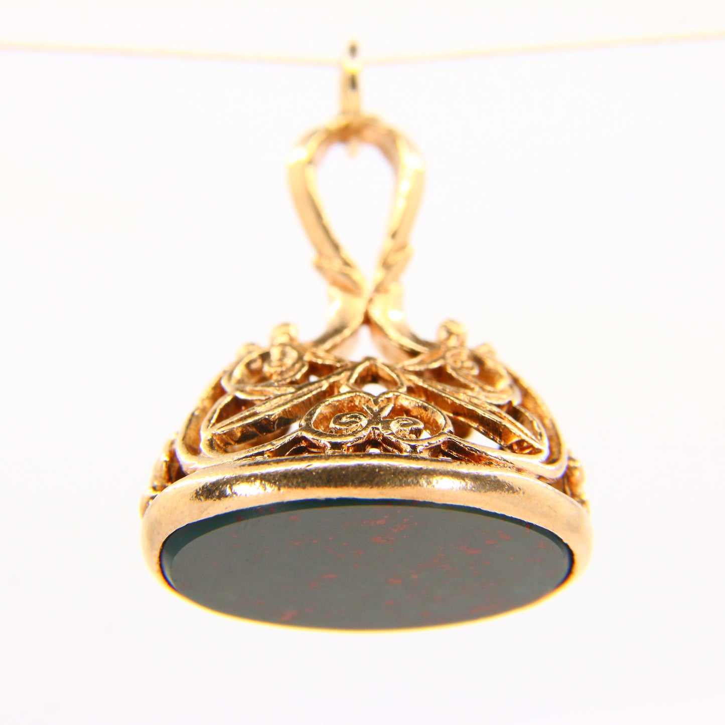 Vintage 9ct Drop Fob Bloodstone Pendant Hallmarked Yellow Gold Charm Gift