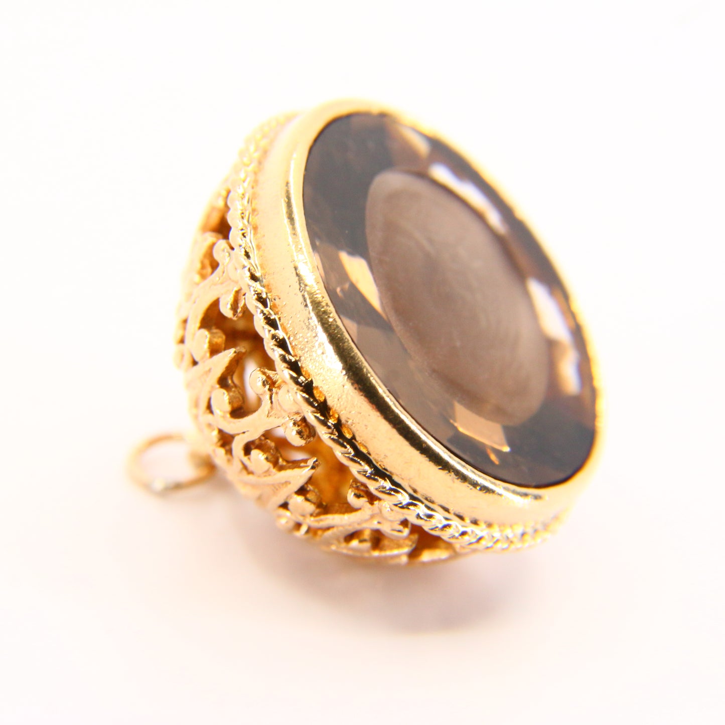 Vintage 9ct Drop Fob Pendant Citrine Cameo Seal 9 Carat Yellow Gold Charm Gift