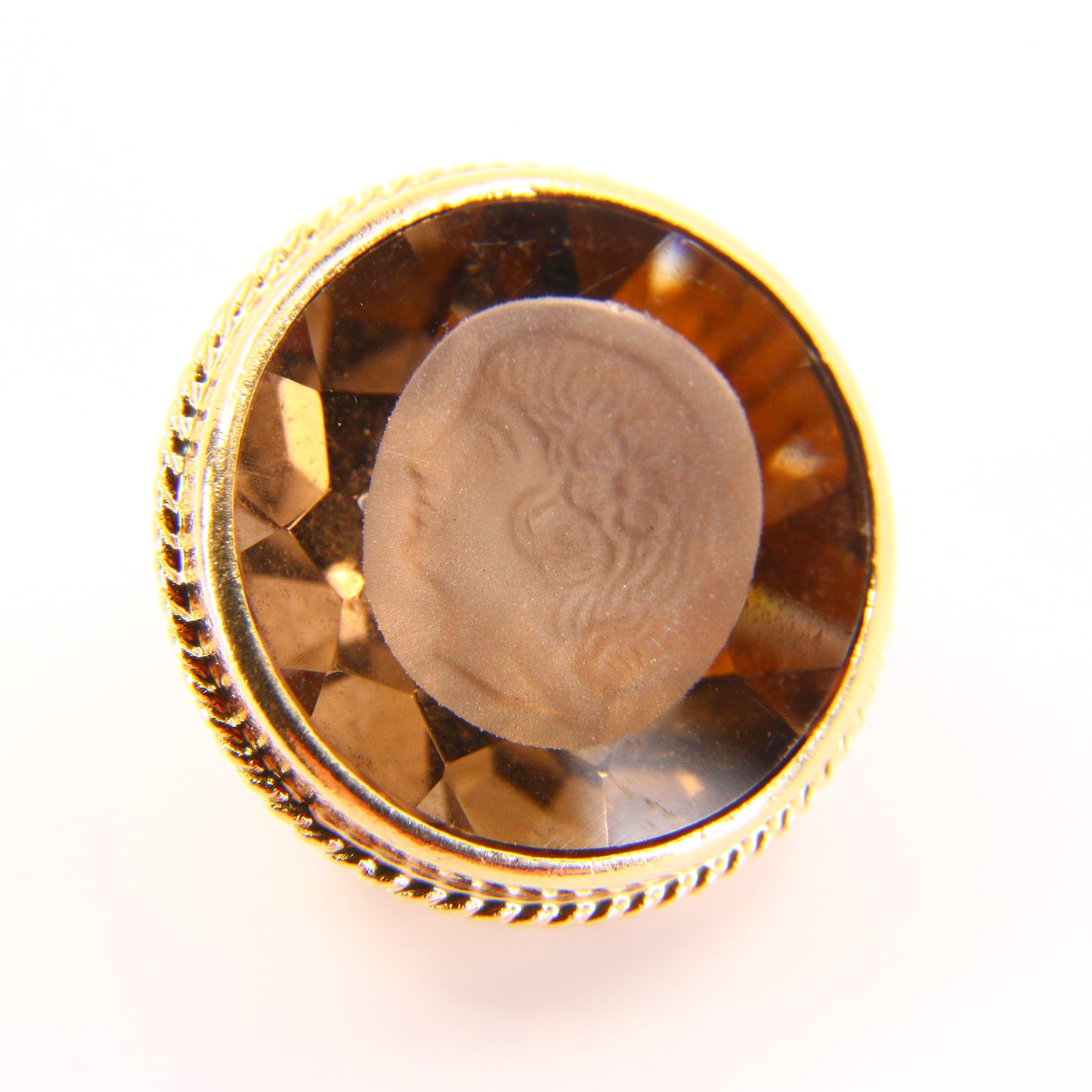 Vintage 9ct Drop Fob Pendant Citrine Cameo Seal 9 Carat Yellow Gold Charm Gift