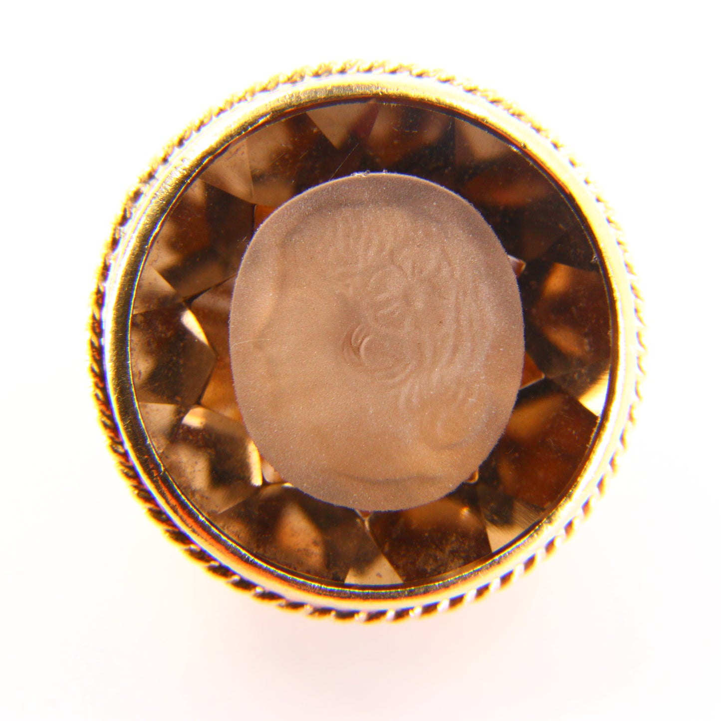 Vintage 9ct Drop Fob Pendant Citrine Cameo Seal 9 Carat Yellow Gold Charm Gift