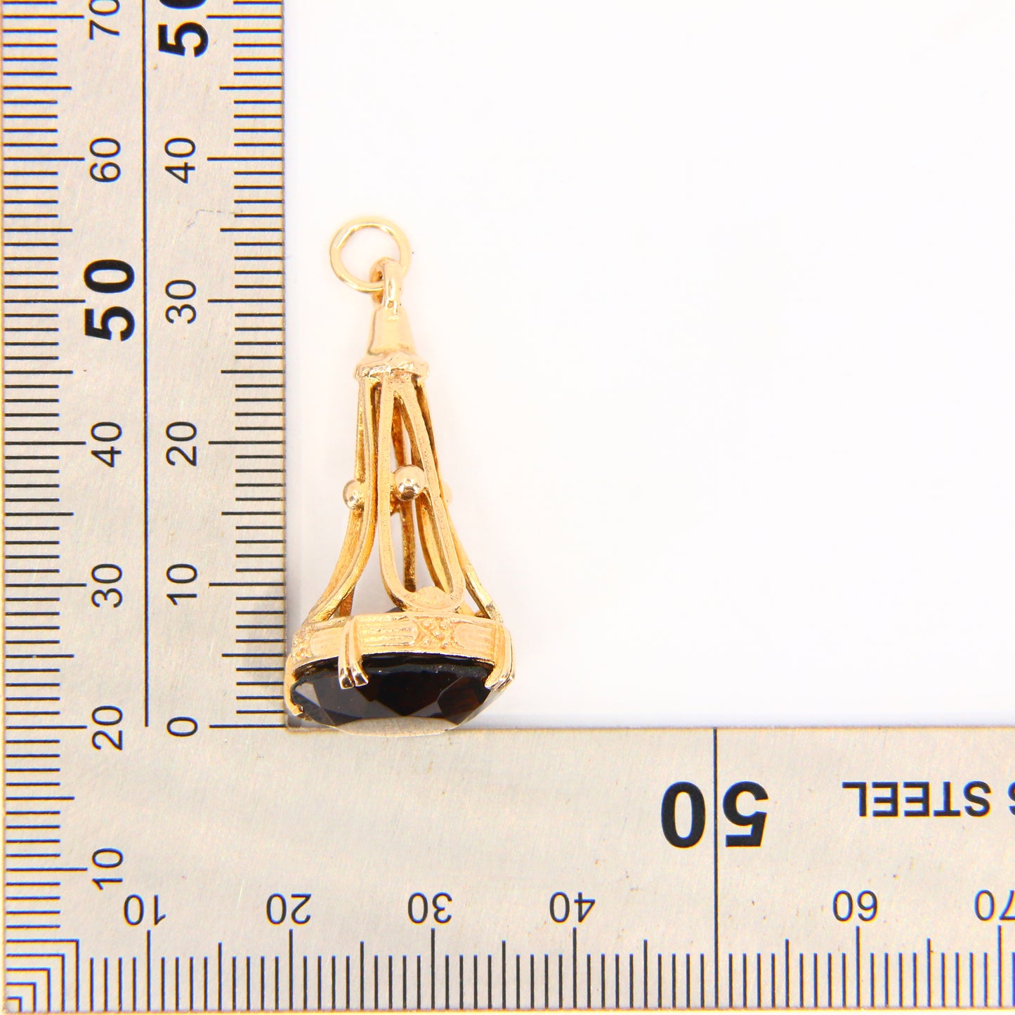 Vintage 9ct Gold Drop Fob Pendant Smoky Quartz Hallmarked Yellow Gold Charm Gift