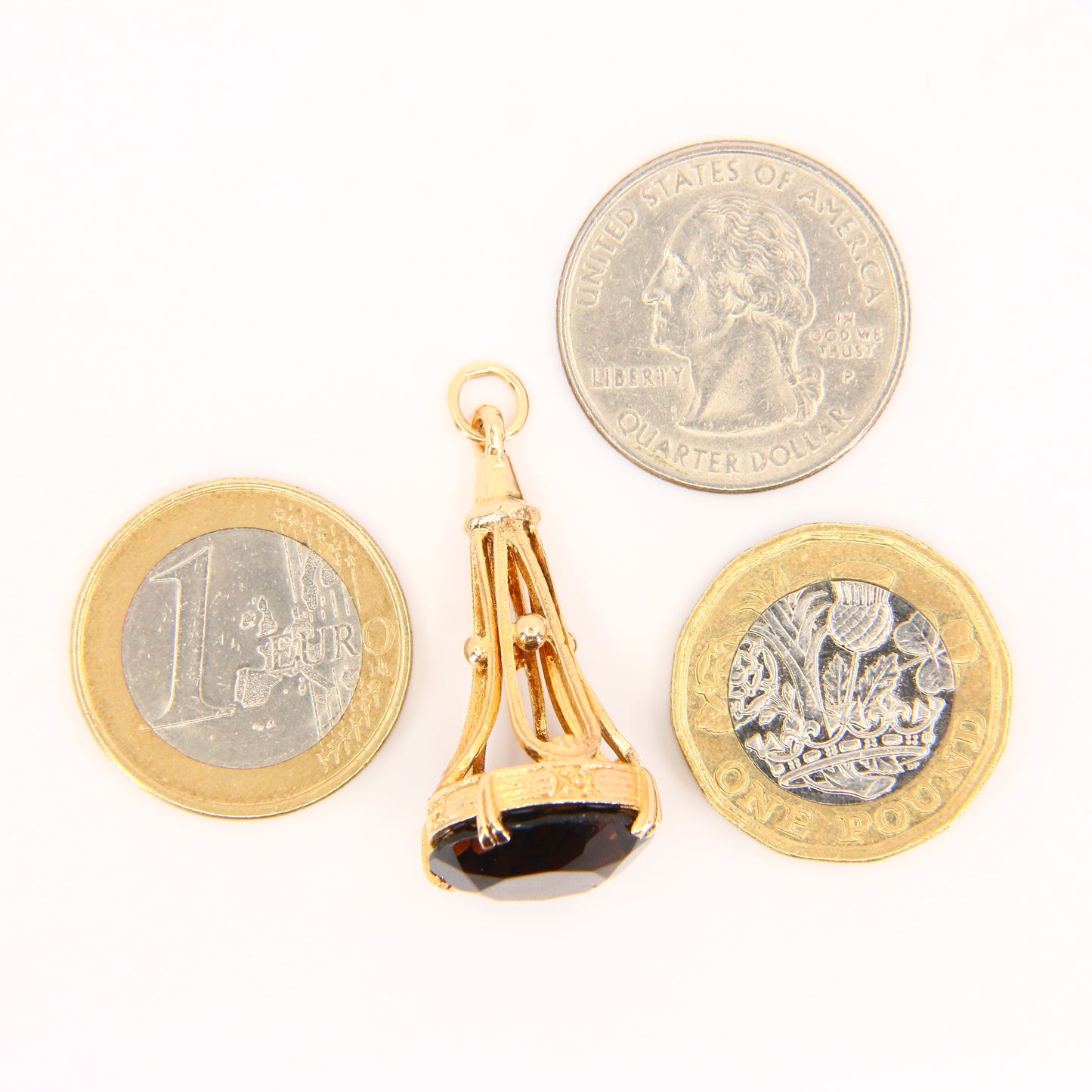 Vintage 9ct Gold Drop Fob Pendant Smoky Quartz Hallmarked Yellow Gold Charm Gift