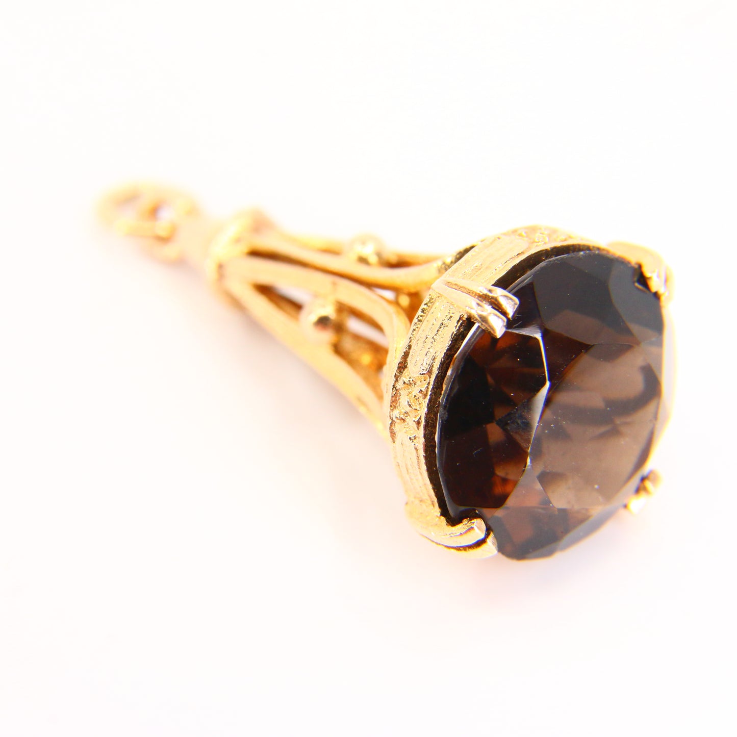 Vintage 9ct Gold Drop Fob Pendant Smoky Quartz Hallmarked Yellow Gold Charm Gift