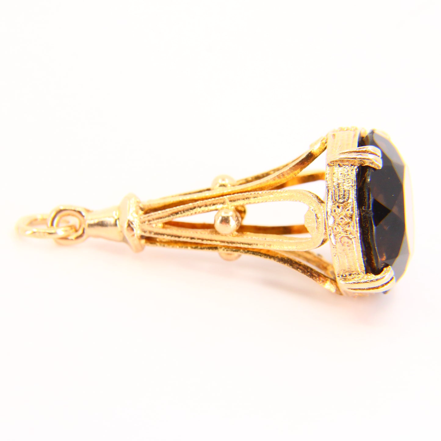 Vintage 9ct Gold Drop Fob Pendant Smoky Quartz Hallmarked Yellow Gold Charm Gift