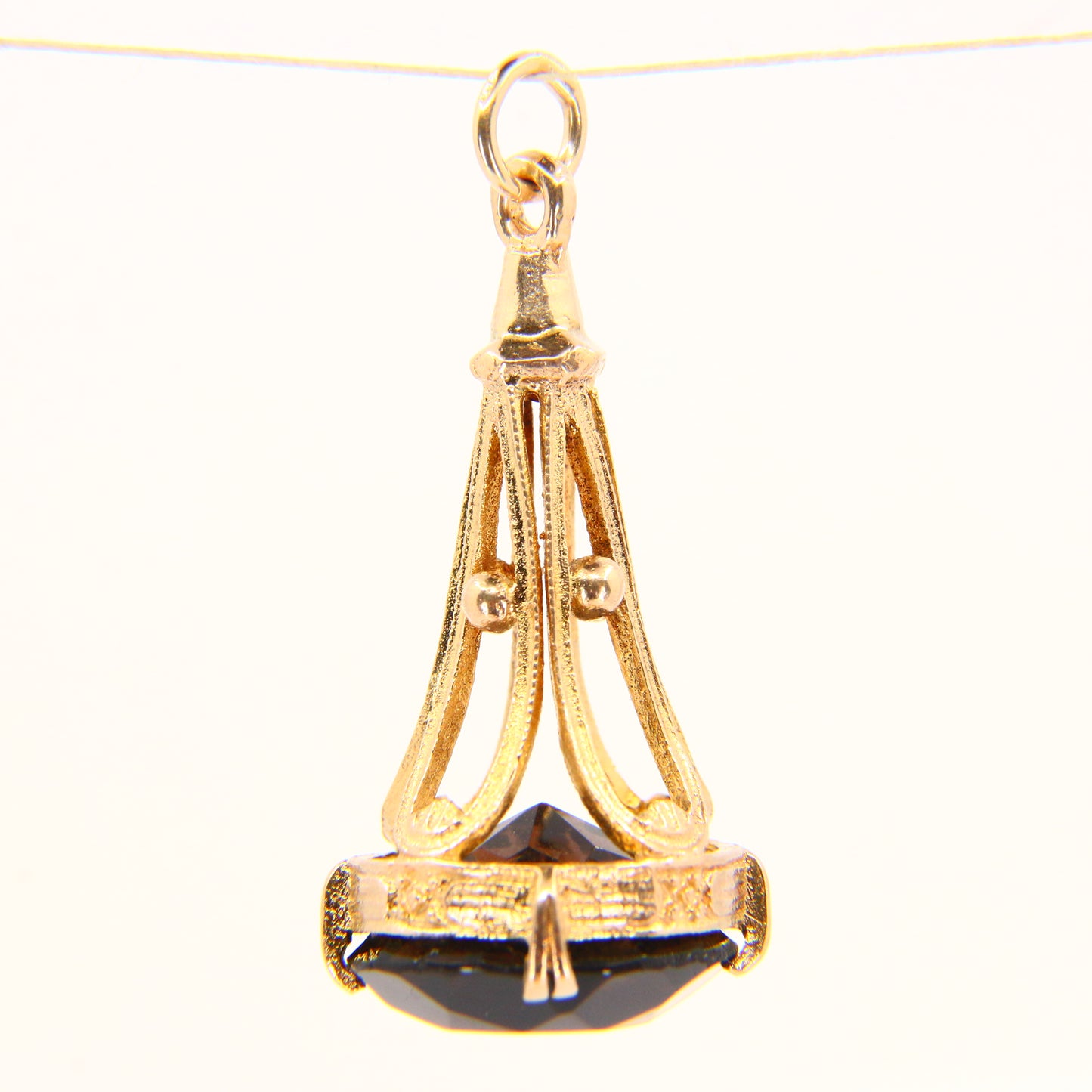 Vintage 9ct Gold Drop Fob Pendant Smoky Quartz Hallmarked Yellow Gold Charm Gift