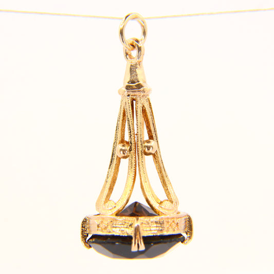 Vintage 9ct Gold Drop Fob Pendant Smoky Quartz Hallmarked Yellow Gold Charm Gift